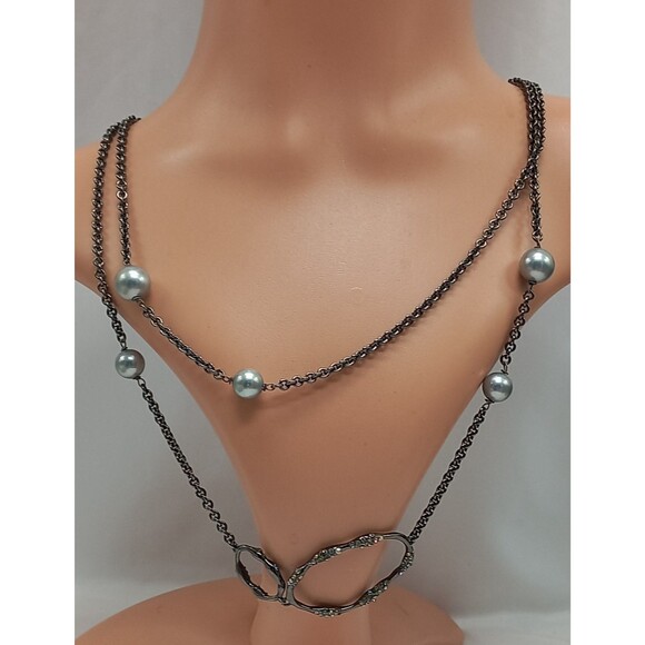 Alexis Bittar Jeweled Oval Links,  Faux Pearls Necklace  43" Long - Picture 9 of 9